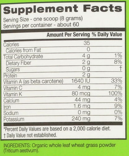 Amazing Grass Organic Wheat Grass Powder - 100% Whole-Leaf, 482 g (60 Servings)