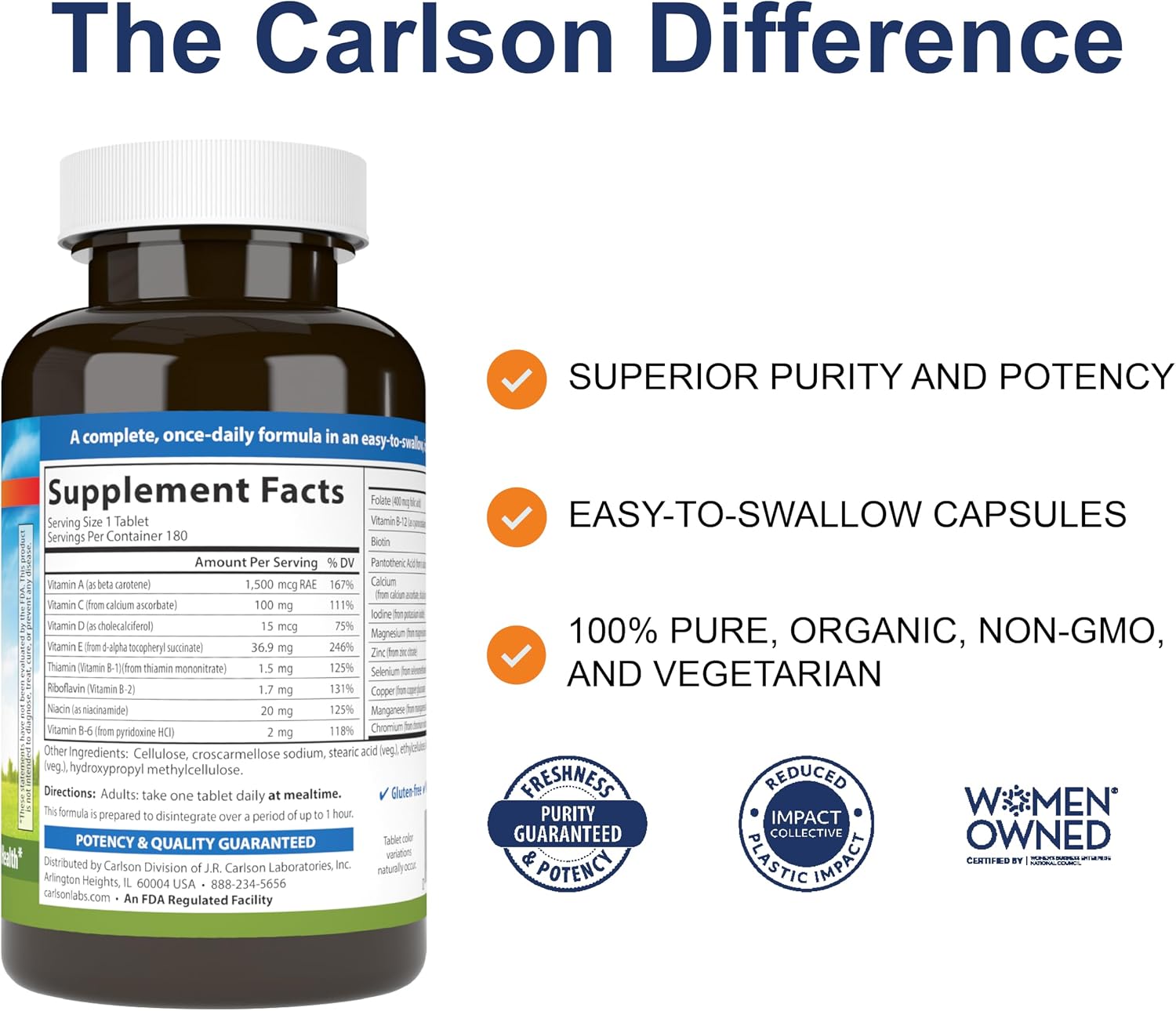 Carlson Mini-Multi Multivitamin Tablets, 180 Mini Tabs