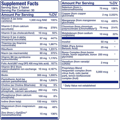 30-In-1 Adult Multivitamin without Iron - Antioxidant Rich Over 50 Multivitamin for Women and Men