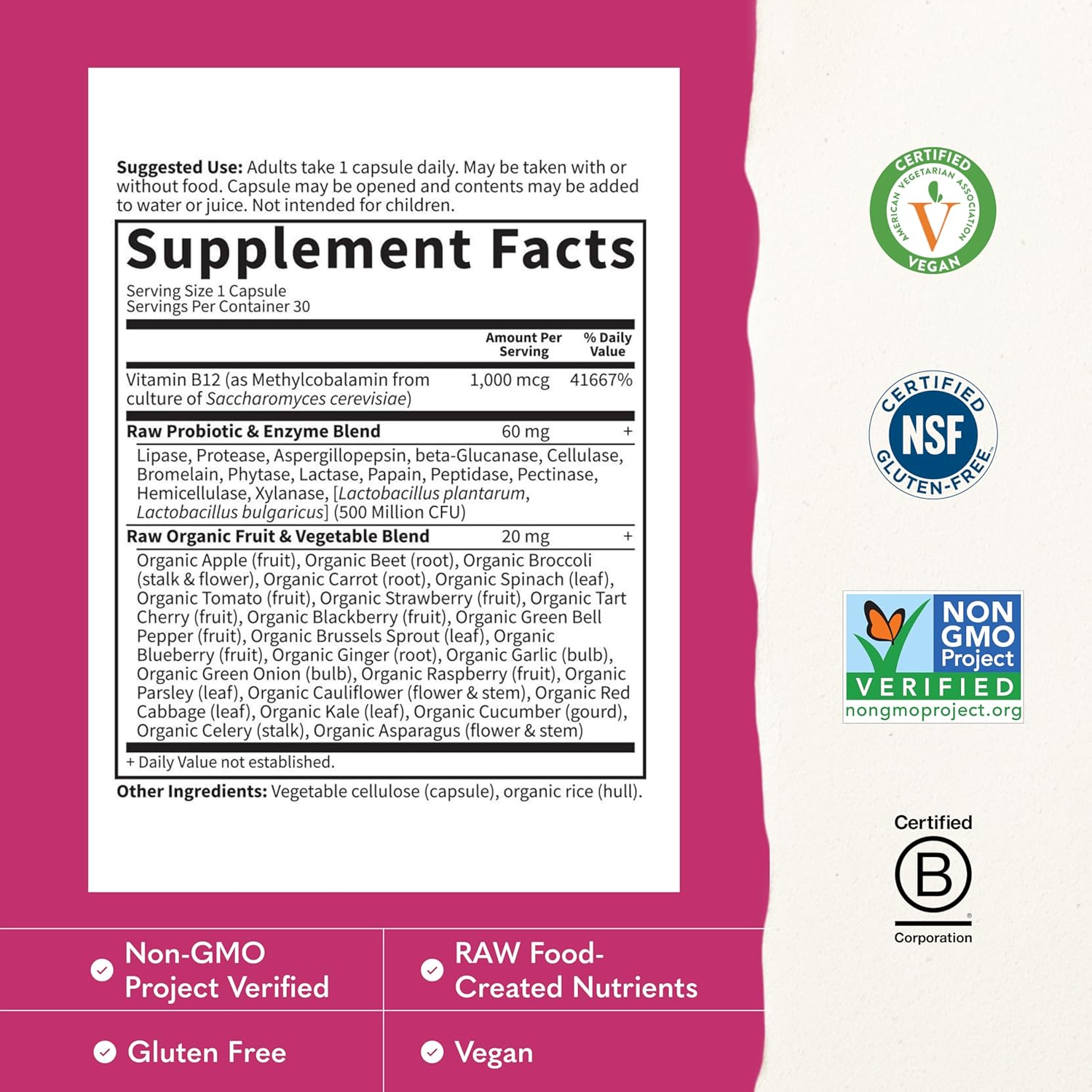 Garden of Life Vitamin Code Raw B-12 - 1000mcg Methylcobalamin - 30 Capsules