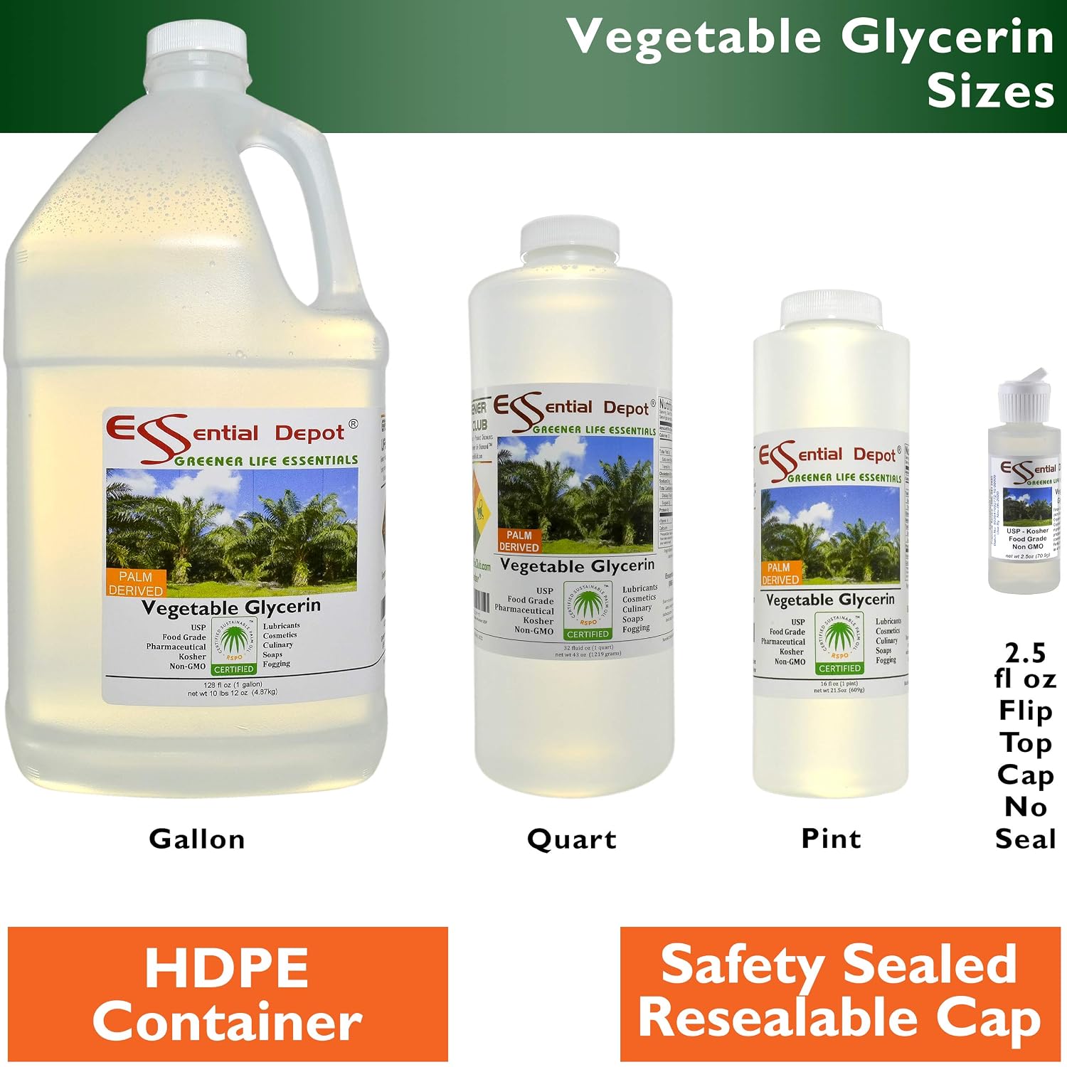 Vegetable Glycerin – 1 Pint (473 mL) – RSPO Sustainable Palm, Non-GMO, Kosher, USP Food Grade