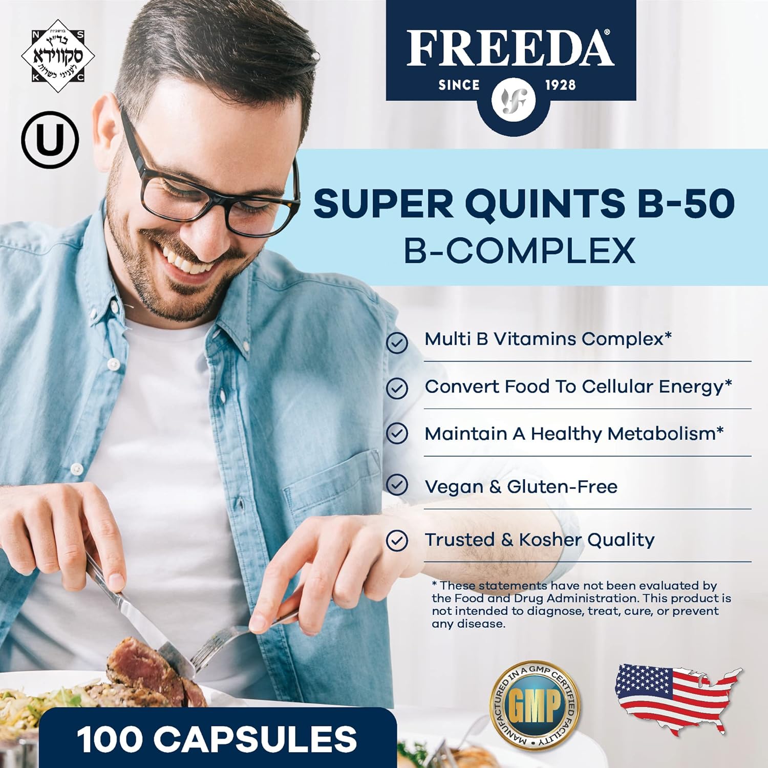 FREEDA B-Complex Capsules – Super Quints B-50 – 250 Capsules