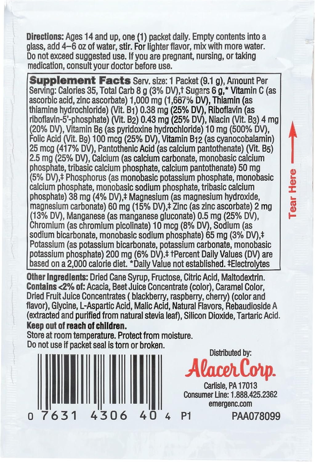 Alacer Emergen-C Raspberry Vitamin C Packets, 9 g (Single Packet)