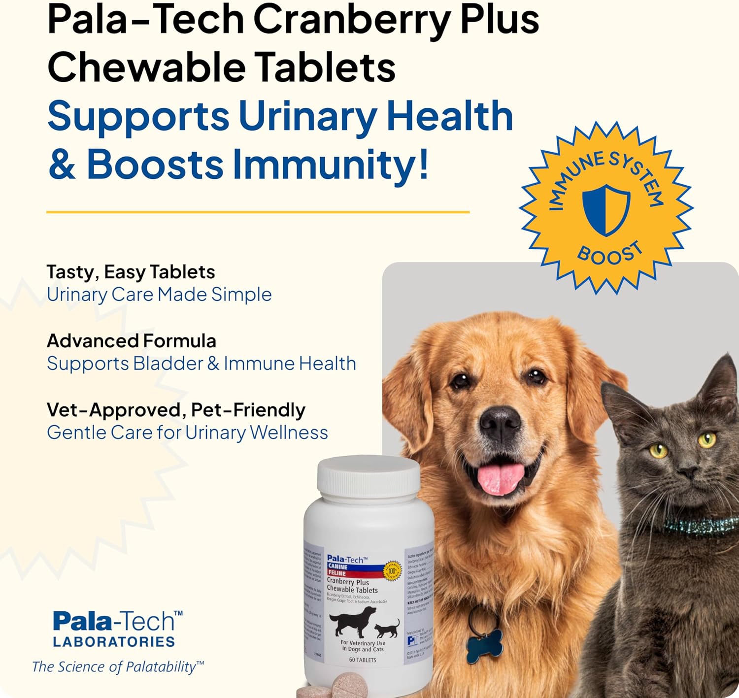 Pala Tech Cranberry Chewable Tablets for Dogs & Cats – Urinary Health Supplement (60 Chewable Tablets)