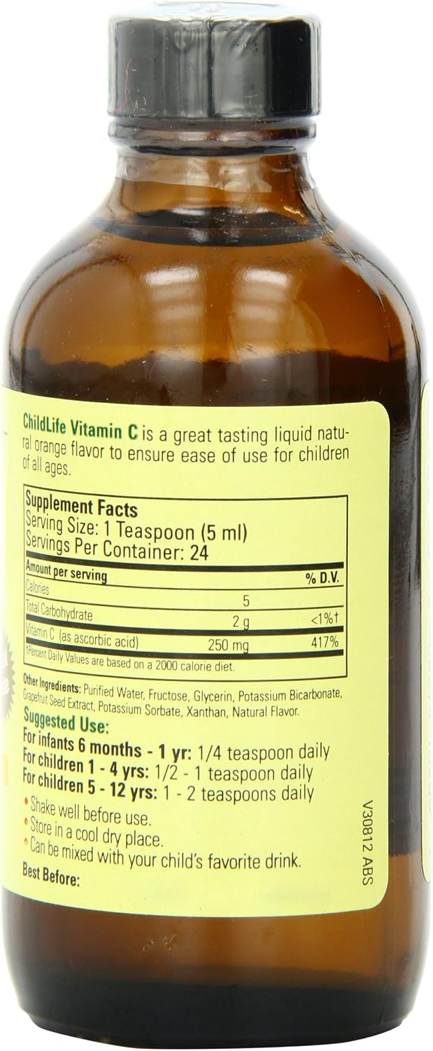 Child Life Liquid Vitamin C, Orange Flavour, Glass Bottle, 4-Ounce (Pack of 2)