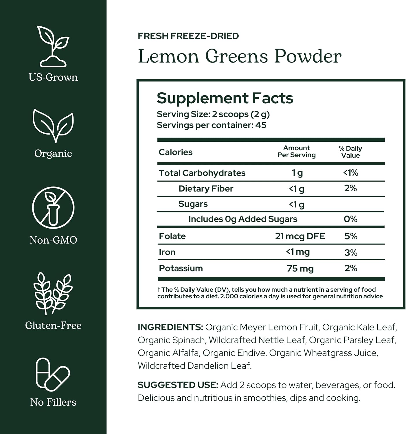 Eclectic Herb Lemon Greens Powder – Immune & Detox Support, Superfood Drink Mix (90 g)