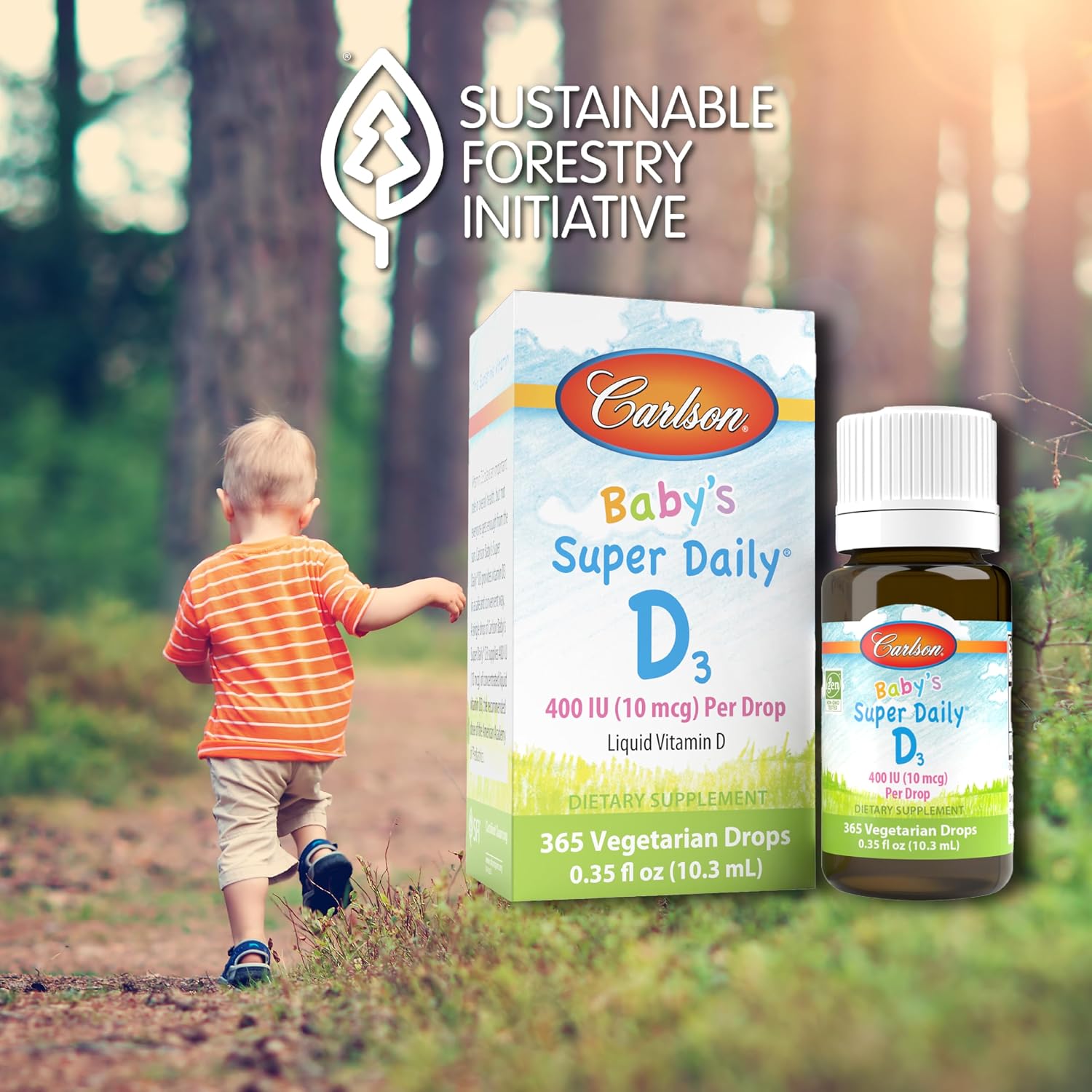 Carlson Baby's Super Daily D3 - Baby Vitamin D Drops, 400 IU (10 mcg) per Drop, 1-Year Supply, Unflavoured, 365 Drops