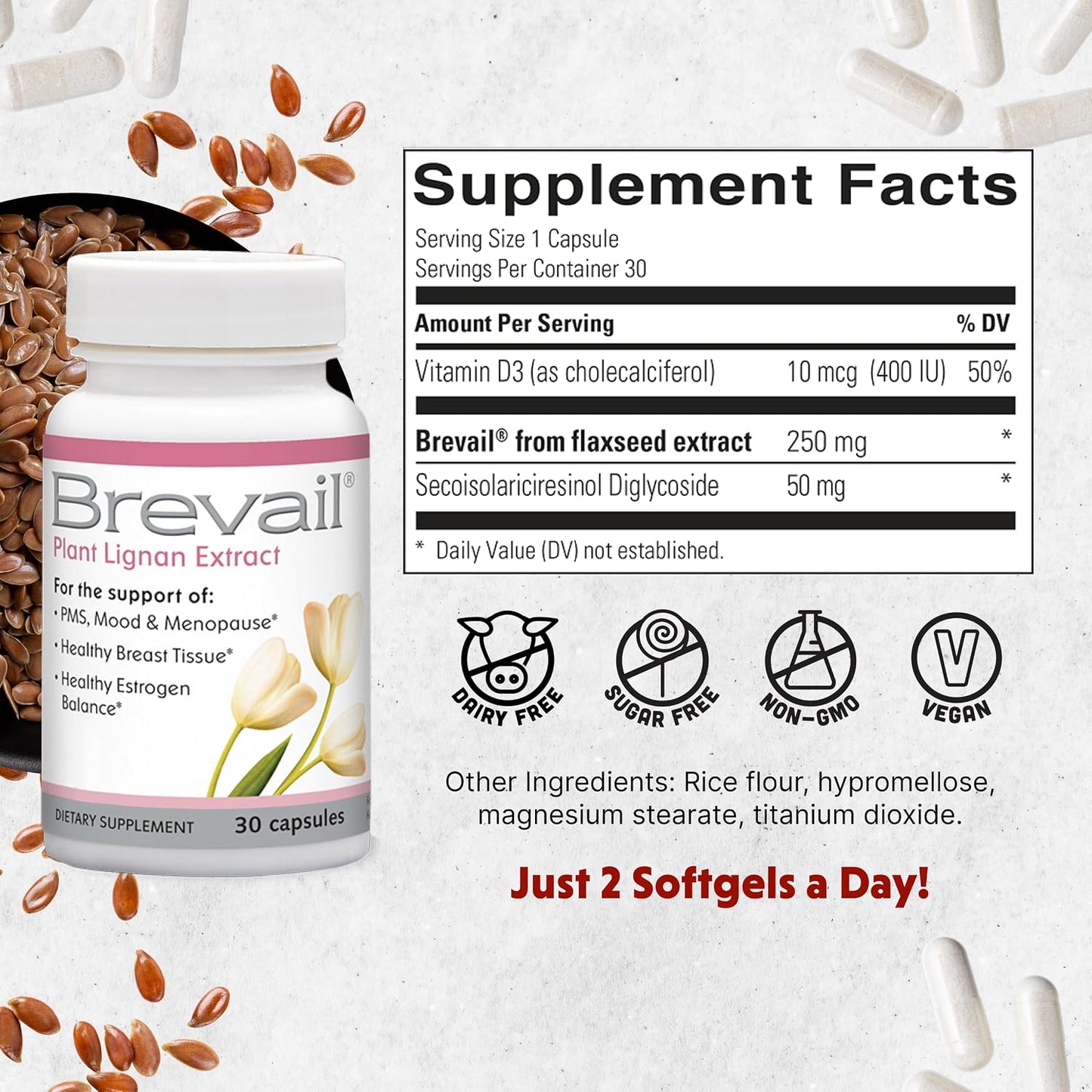 Barlean's Brevail Plant Lignan Extract - Women's Breast Health Supplement, 30 Vegan Capsules - görsel 2