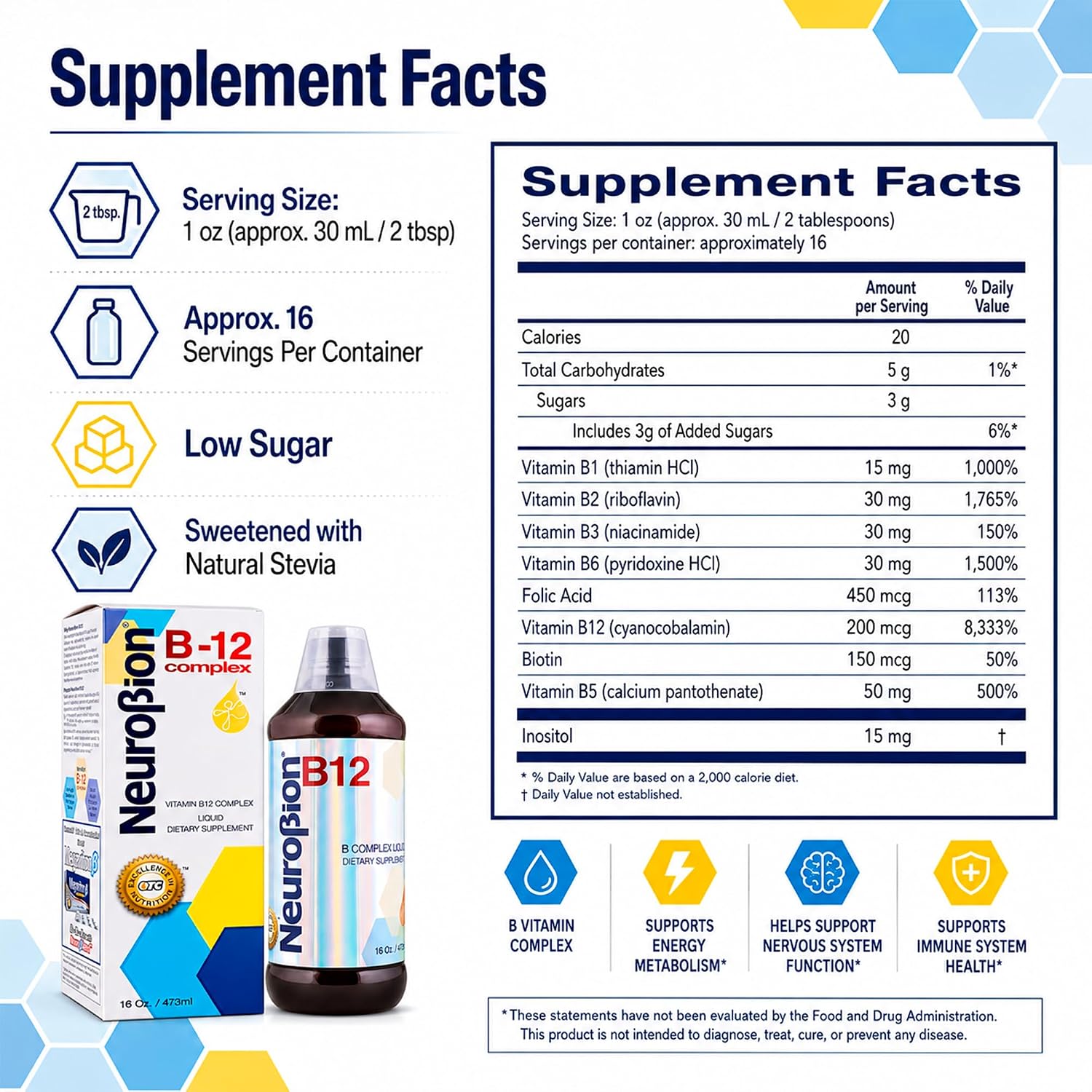 Neurobion Vitamin B12 B Complex Liquid Dietary Supplement - Citrus Flavour, 16 oz (473 mL)