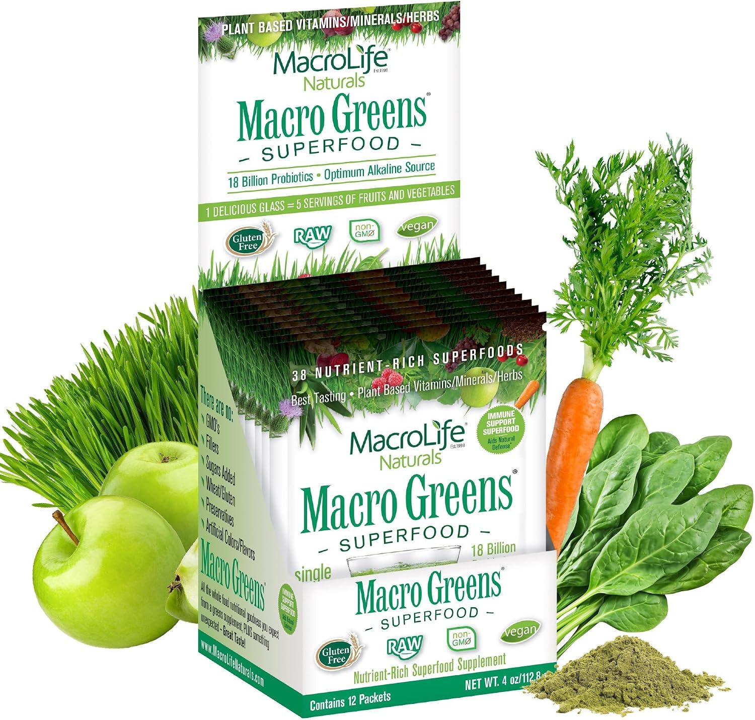 MacroLife Naturals Macro Greens Superfood Powder – 38 Superfoods with Probiotics, Digestive Enzymes & Adaptogens