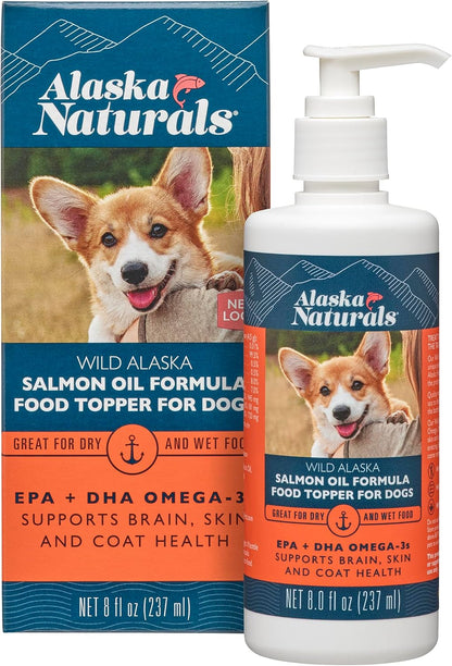 Alaska Naturals – Wild Alaska Salmon Oil Formula Dog Food Topper – EPA and DHA Omega-3 – Supplement for Healthy Skin, Shiny Coat – Made in the USA – 8 oz Pump Bottle