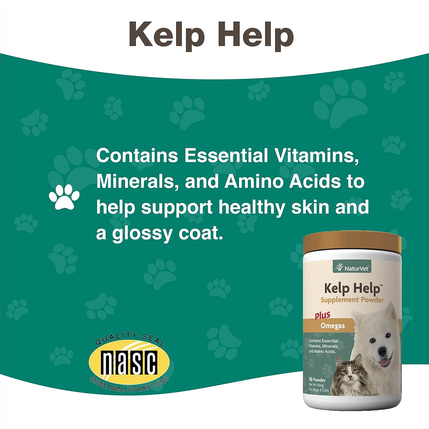 NaturVet Kelp Help Plus Omegas Skin and Coat Supplement for Dogs & Cats – Powder, 454 g