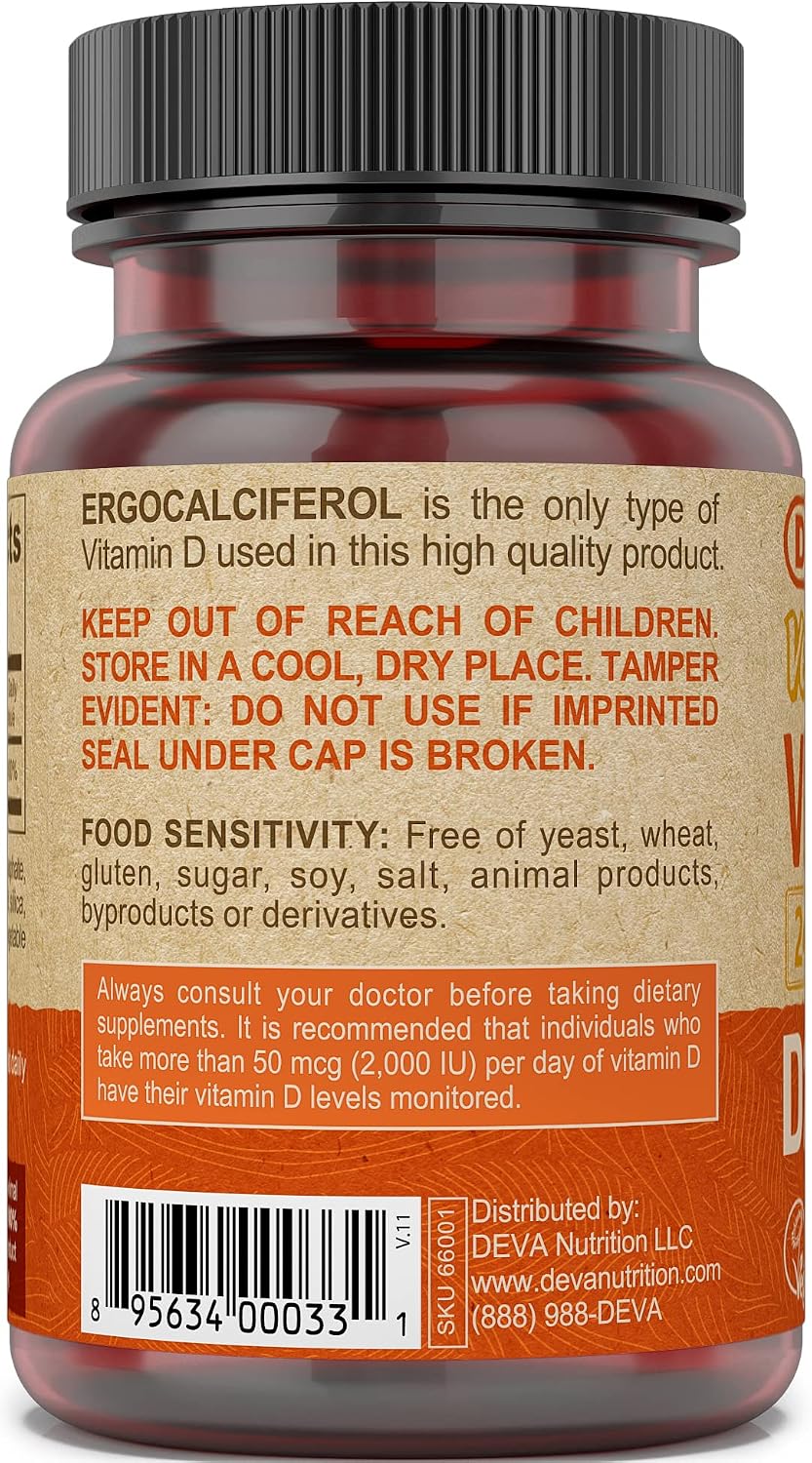 DEVA Vegan Vitamin D2 2400 IU (60 mcg) Supplement – 90 Tablets