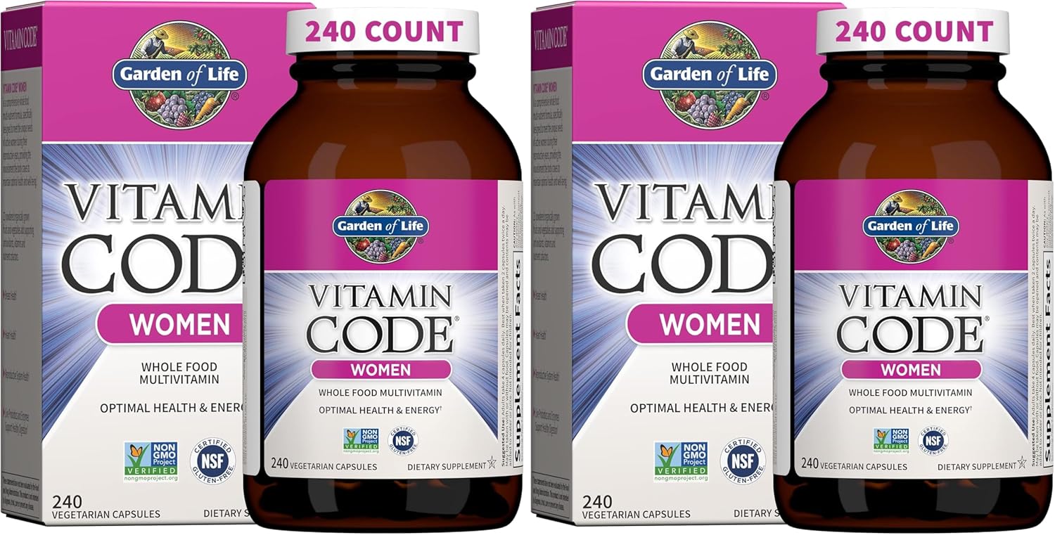 Garden of Life Vitamin Code Women's Multivitamin with Iron and Folate – Whole Food Women's Vitamins with Probiotics, Digestive Enzymes, Immune Support, Non-GMO, Gluten-Free, Kosher, 240 Capsules