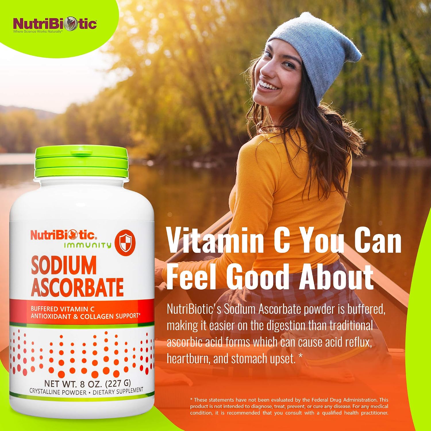 NutriBiotic Sodium Ascorbate Buffered Vitamin C Powder - Vegan, Non-GMO, Gluten Free, 8 oz (227 g)