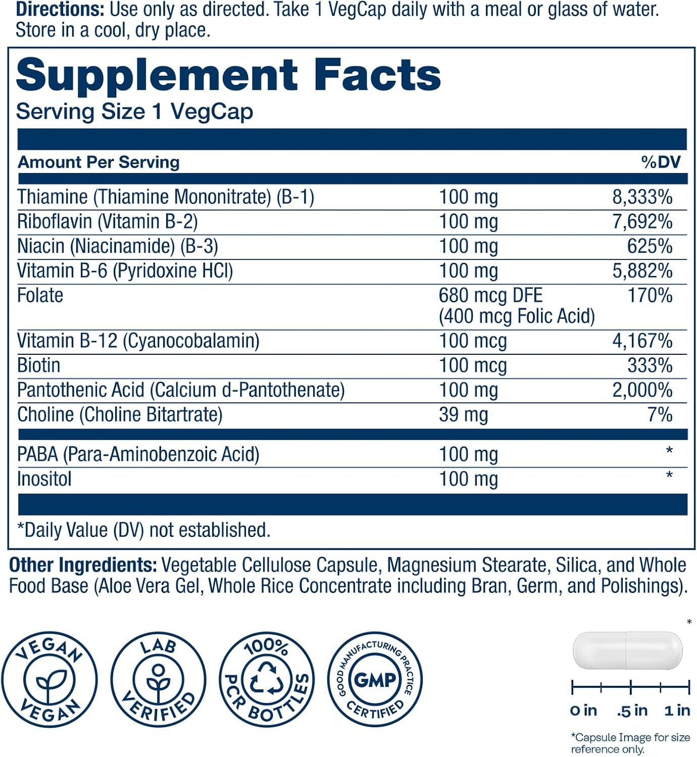SOLARAY Vitamin B Complex 100mg | All 8 Essential B Vitamins for Energy and Nerve Support | Vegan, 50 Servings