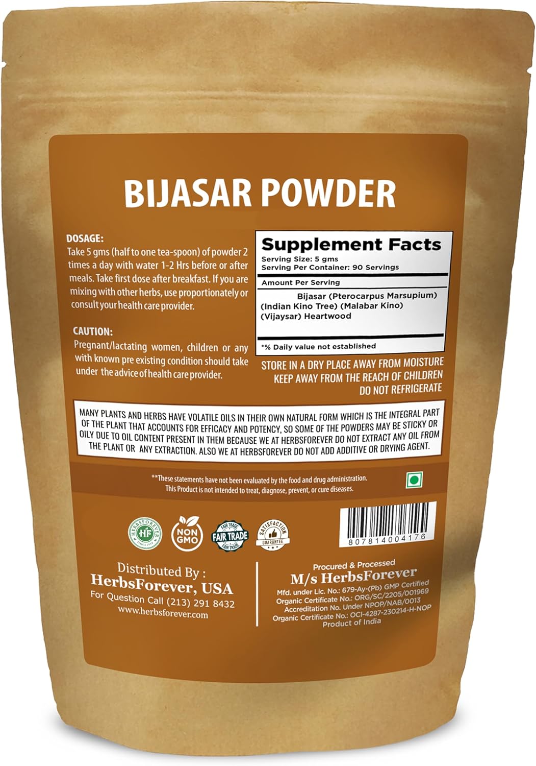 Herbsforever Vijaysar (Pterocarpus Marsupium) Powder - Carb Control, 454 g