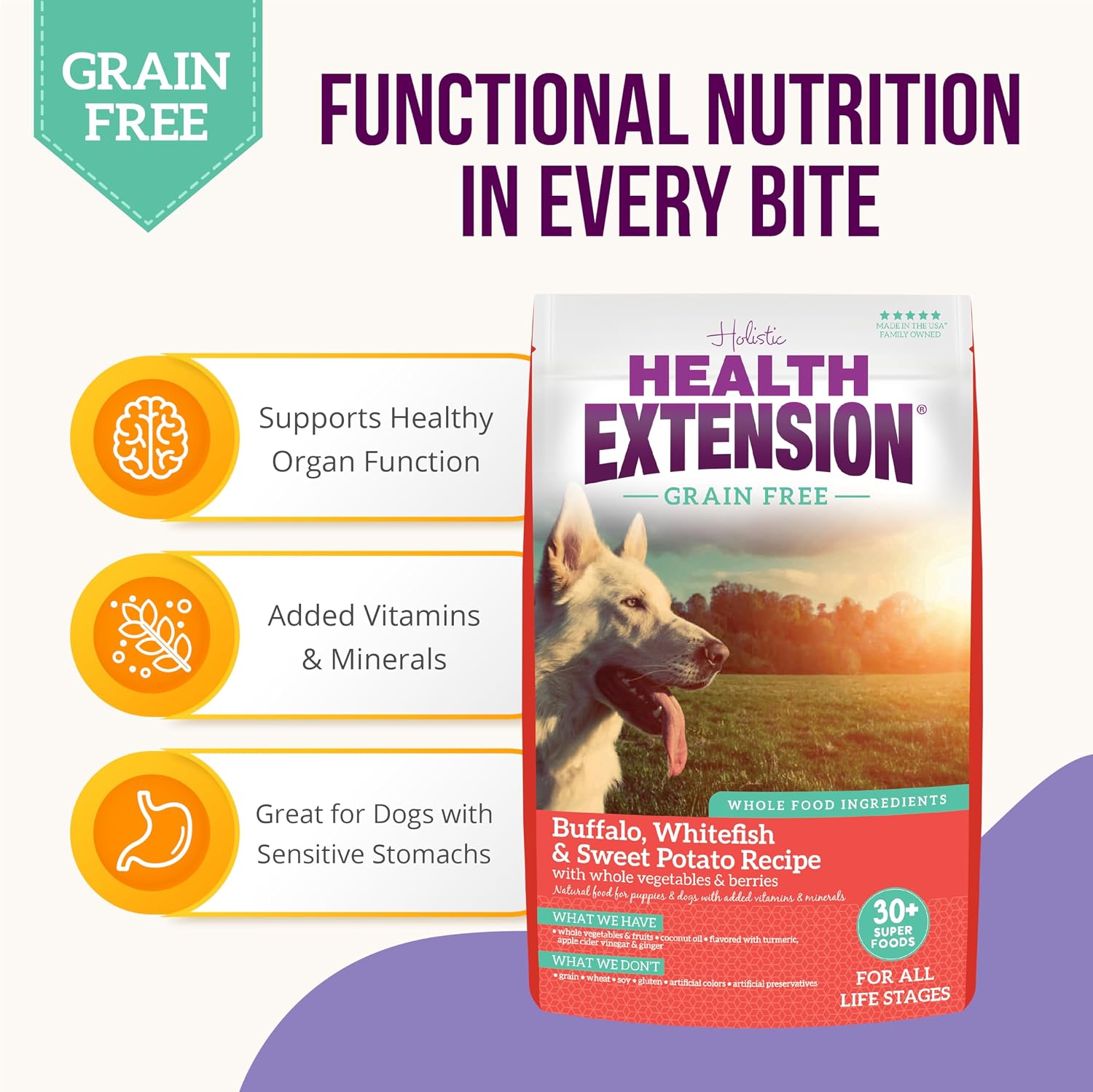Health Extension Grain Free Buffalo & Whitefish Dry Dog Food - 30+ Superfoods and Probiotics for All Life Stages (4.54 kg / 10 lb)