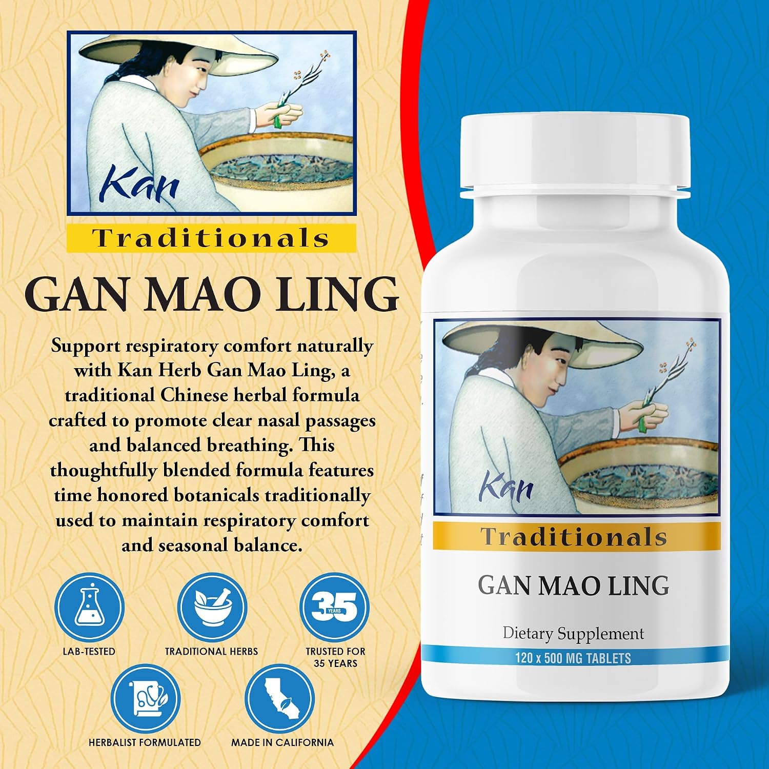 Kan Herbs Gan Mao Ling Tablets – Traditional Chinese Herbal Formula with Isatis, Chrysanthemum, and Honeysuckle, 120 Tablets