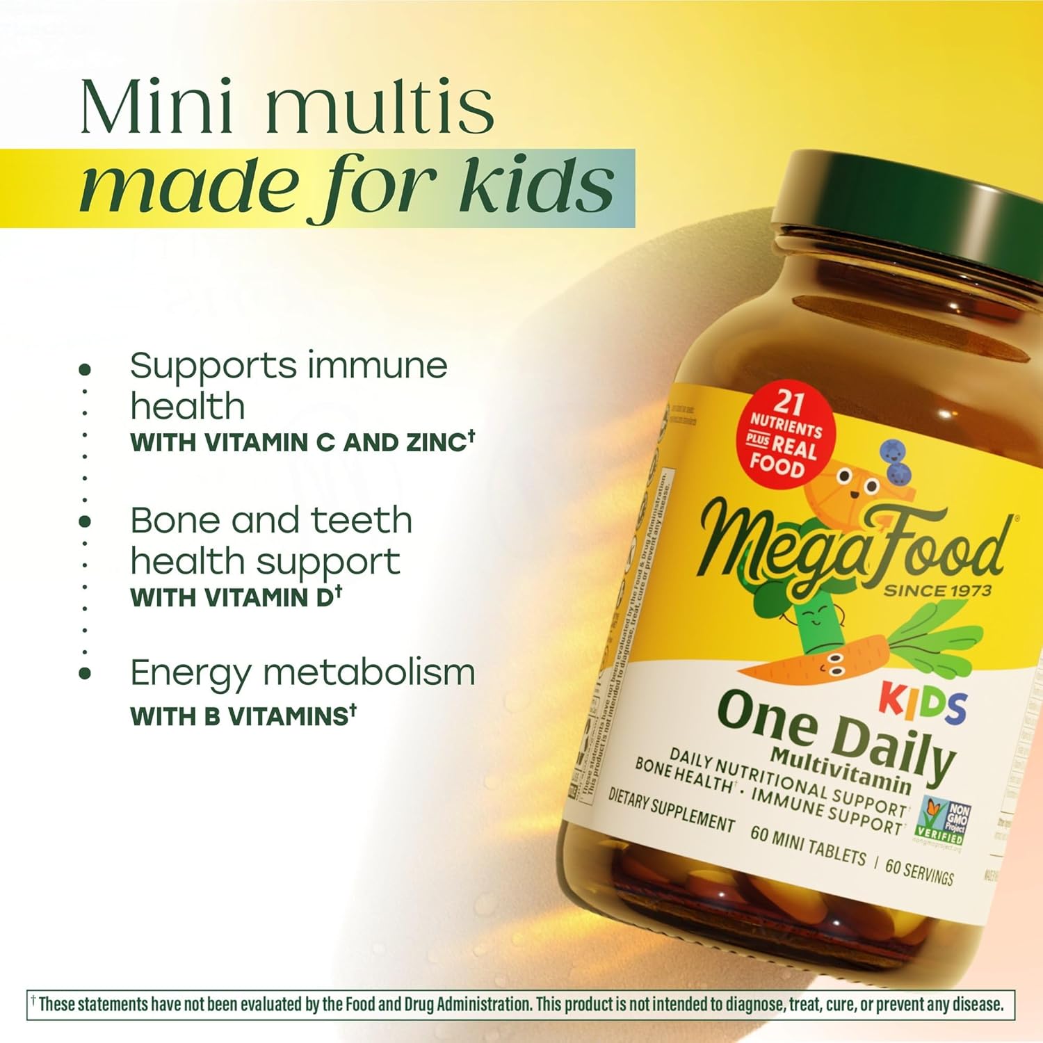 MegaFood Kids One Daily Multivitamin - Mini Tablets with Zinc, Vitamins C, B & D - Vegetarian, Gluten Free, Non GMO - 30 Count