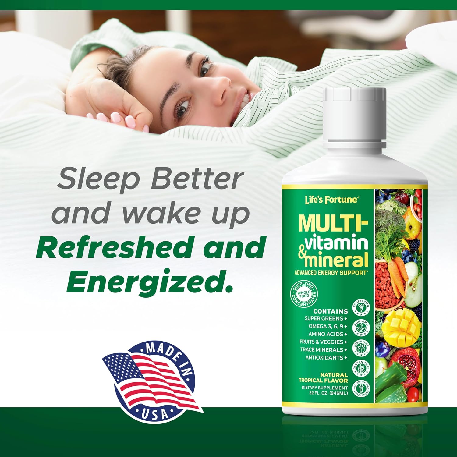 Life’s Fortune Liquid Multivitamin for Adults and Seniors - Fast Absorption, 90+ Nutrients, Tropical Flavour, 1 L