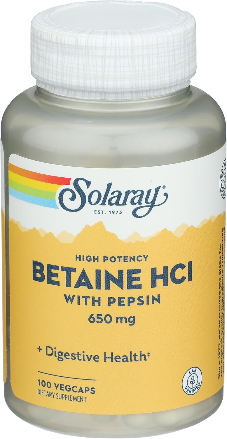 Solaray HCl Pepsin High Potency 650 mg, 100 Veggie Capsules