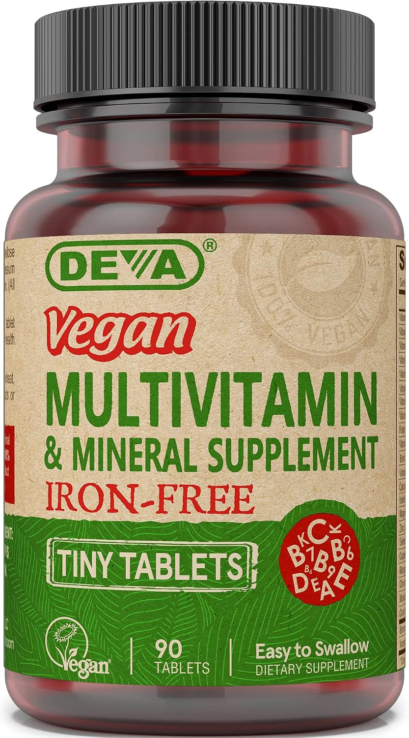 Deva Vegan Multivitamin and Mineral Supplement Iron-Free - High-Potency with Vitamins A, C, D, E, B Complex - 90 Tiny Tablets (4-Pack)