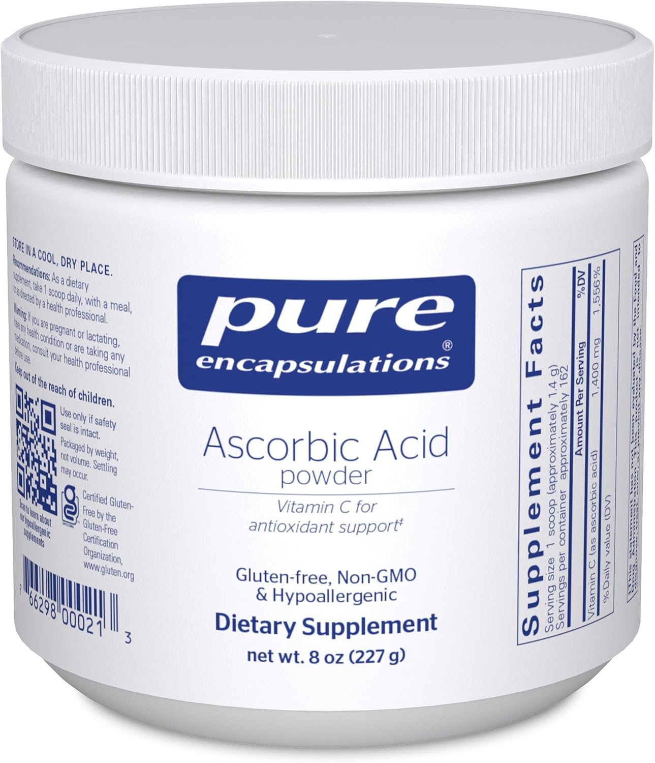 Pure Encapsulations Ascorbic Acid Powder – Hypoallergenic Vitamin C Supplement for Antioxidant Support (8 oz / 227 g)