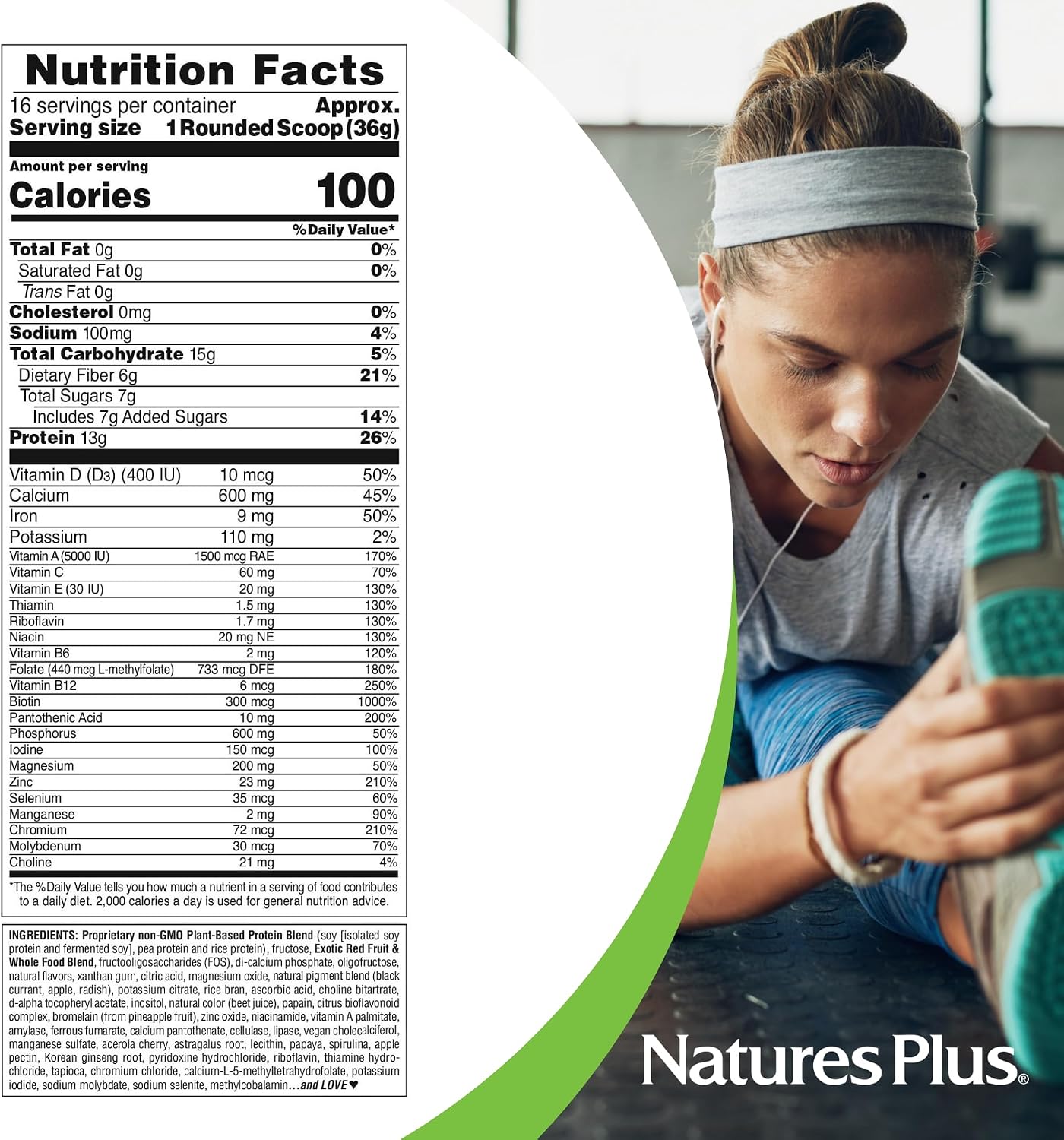 NaturesPlus FRUITEIN Exotic Red Fruit Shake - Plant-Based Protein & Multivitamin Powder, 590 g