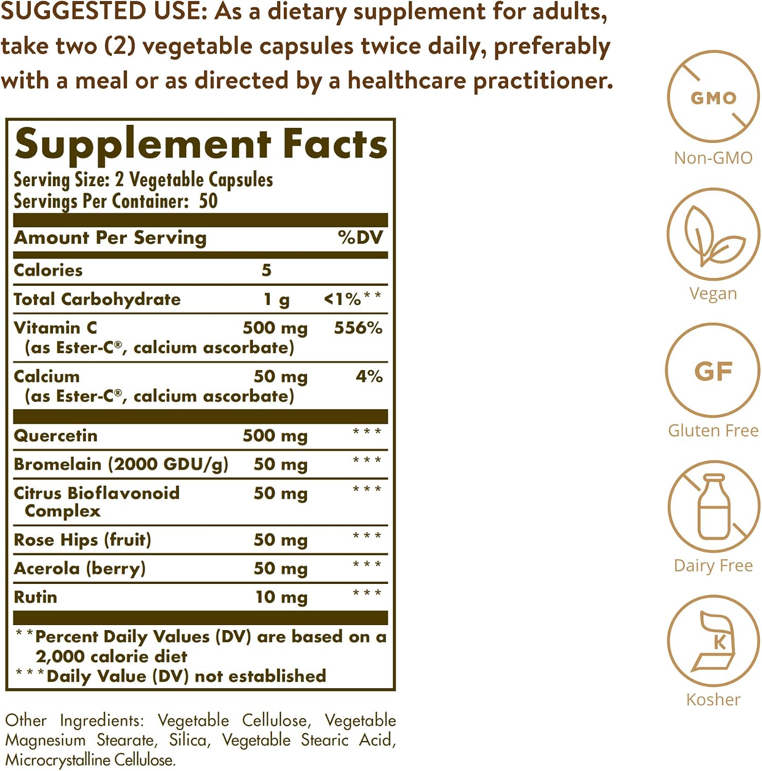 Solgar Quercetin Complex with Ester-C Plus - 100 Vegetable Capsules