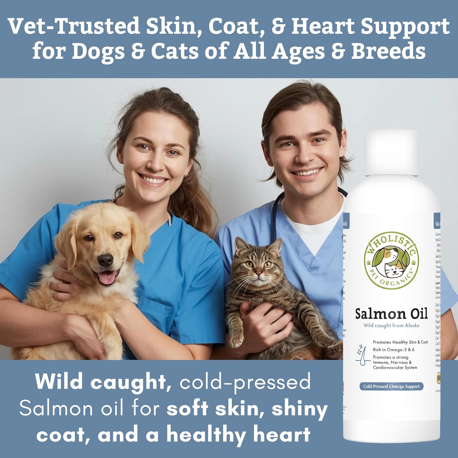 Wholistic Pet Organics Wild Alaskan Salmon Oil for Dogs and Cats - Omega-3 Fish Oil Supplement - 237 mL