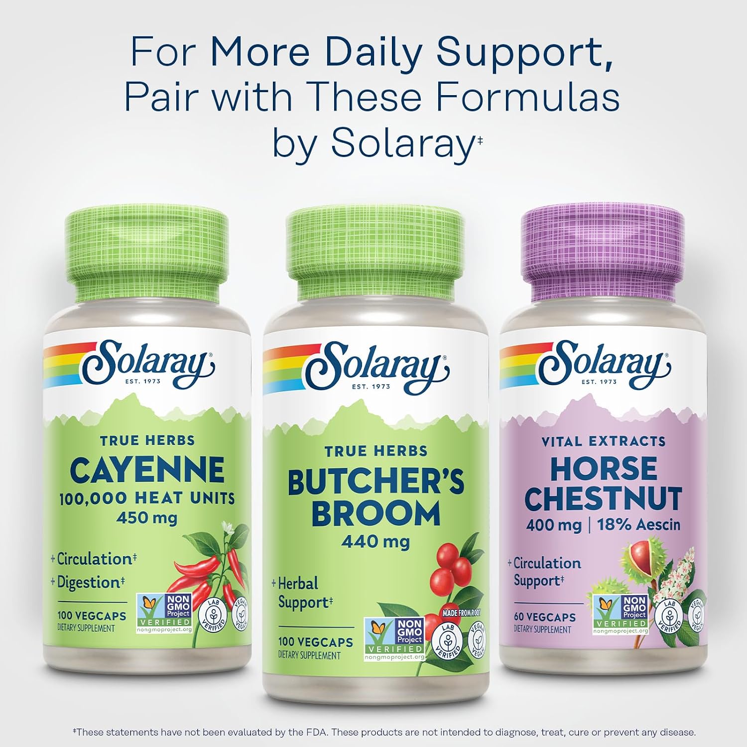 SOLARAY True Herbs Butcher's Broom 440mg – Non-GMO, Vegan, Gluten Free, 100 VegCaps