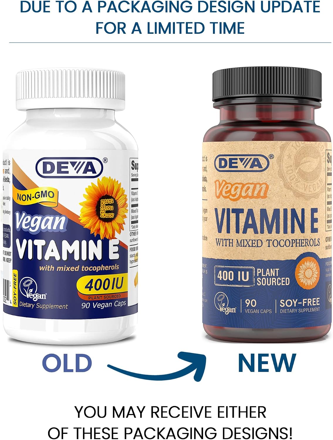 Deva Vegan Vitamins Vitamin E High Potency 400IU with Mixed Tocopherols, 90 Capsules