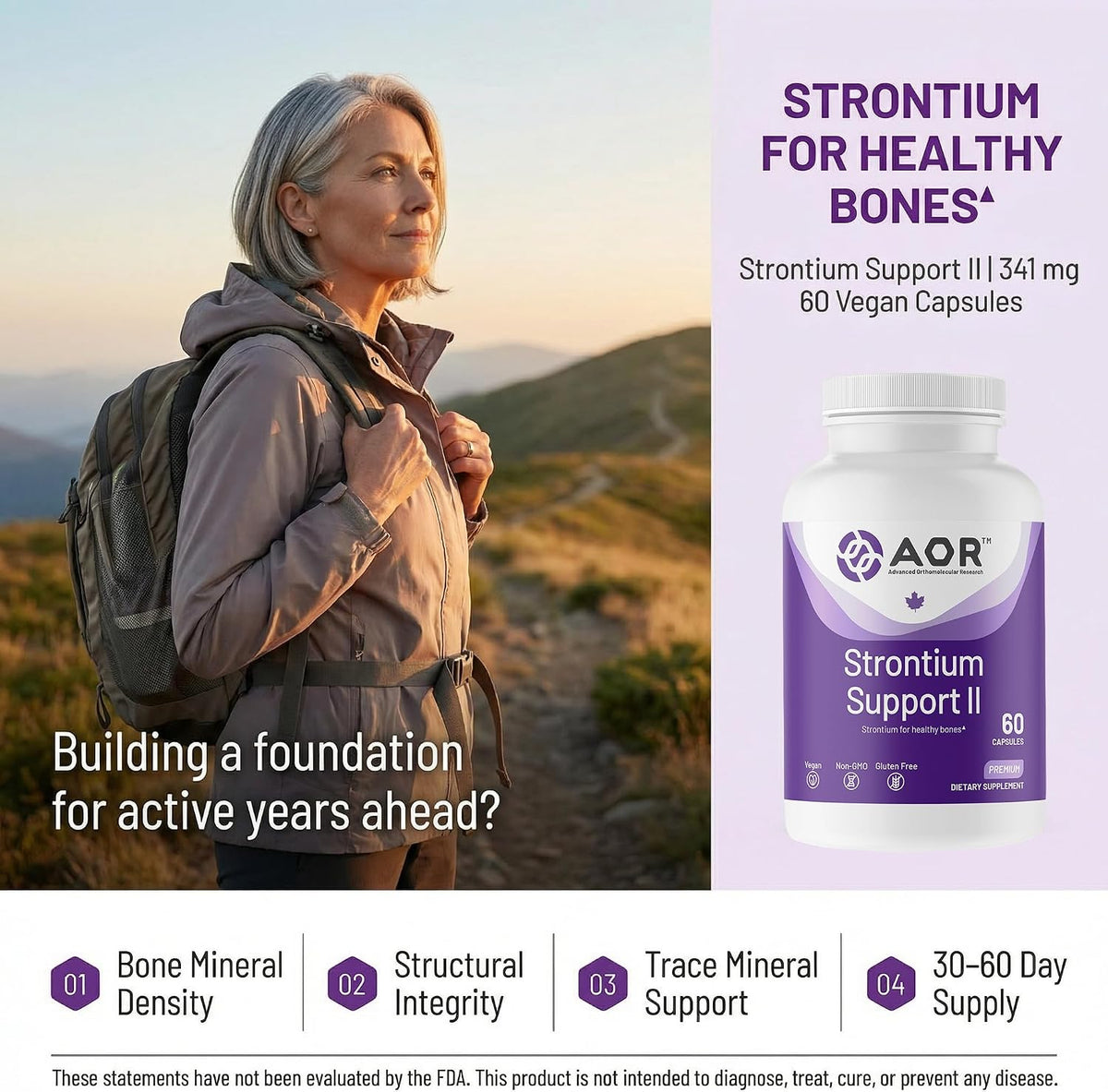 AOR Strontium Support II 341 mg, 60 Vegan Capsules - görsel 2