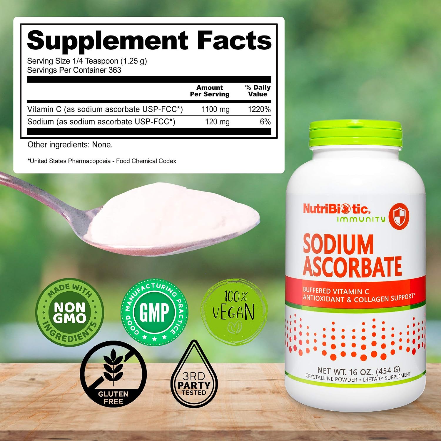 NutriBiotic Sodium Ascorbate Buffered Vitamin C Powder, 454 g