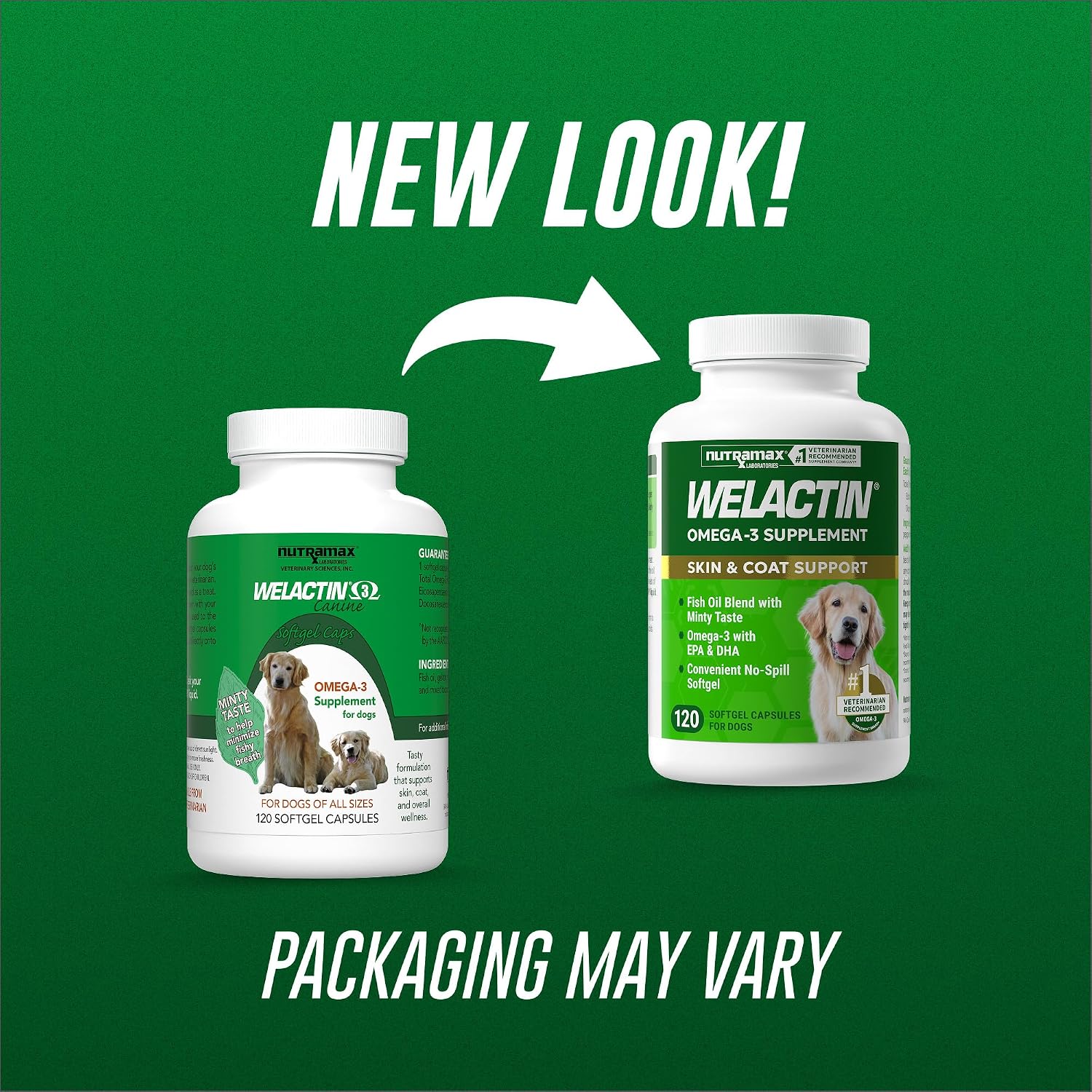 Nutramax Welactin Canine Softgels - Omega-3 Supplement for Dogs (120 Softgels)