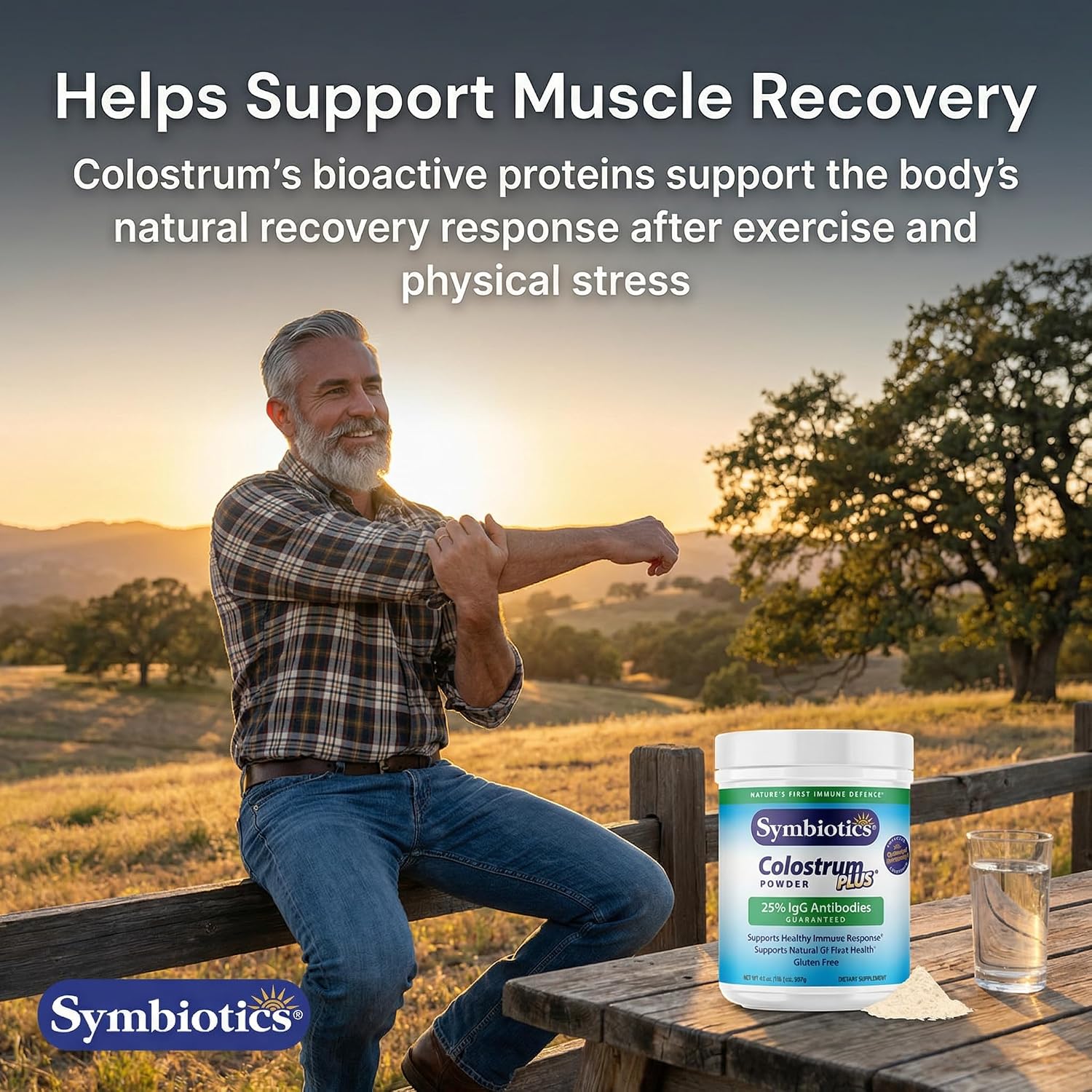 Symbiotics Colostrum Plus Powder – Immune & Muscle Recovery Support with 25% IgG Immunoglobulins, Unflavoured, Gluten-Free (179 g)