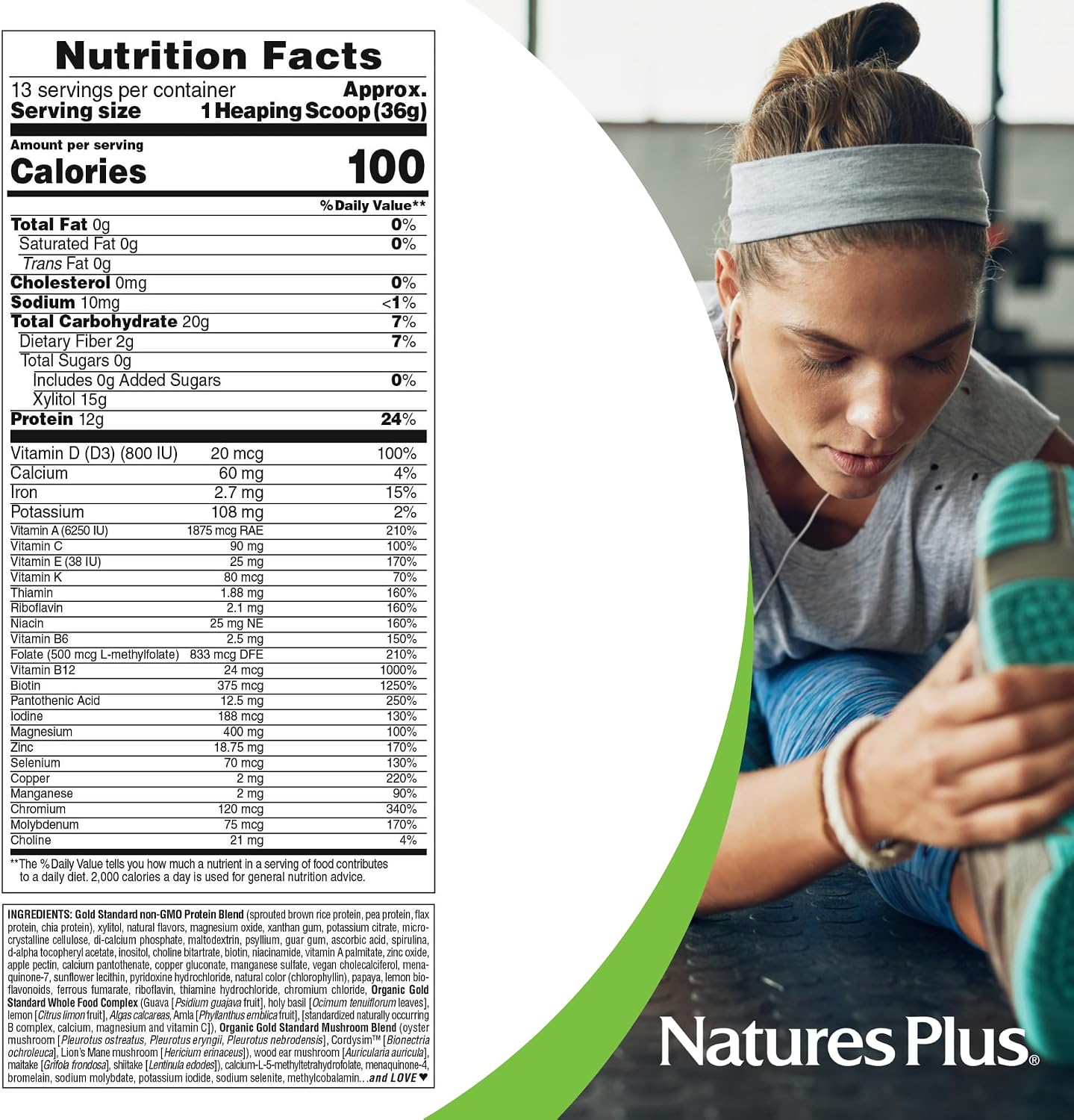 NaturesPlus SPIRU-TEIN GOLD, Vanilla – 467 g – Plant-Based Protein Powder with Vitamins & Minerals