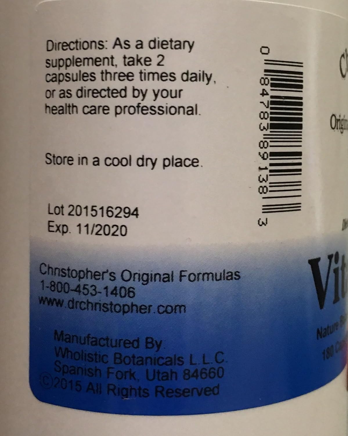 Christopher's Original Formulas Vitalerbs, Nutrient-Rich Herbal Supplement, 180 Vegetarian Capsules