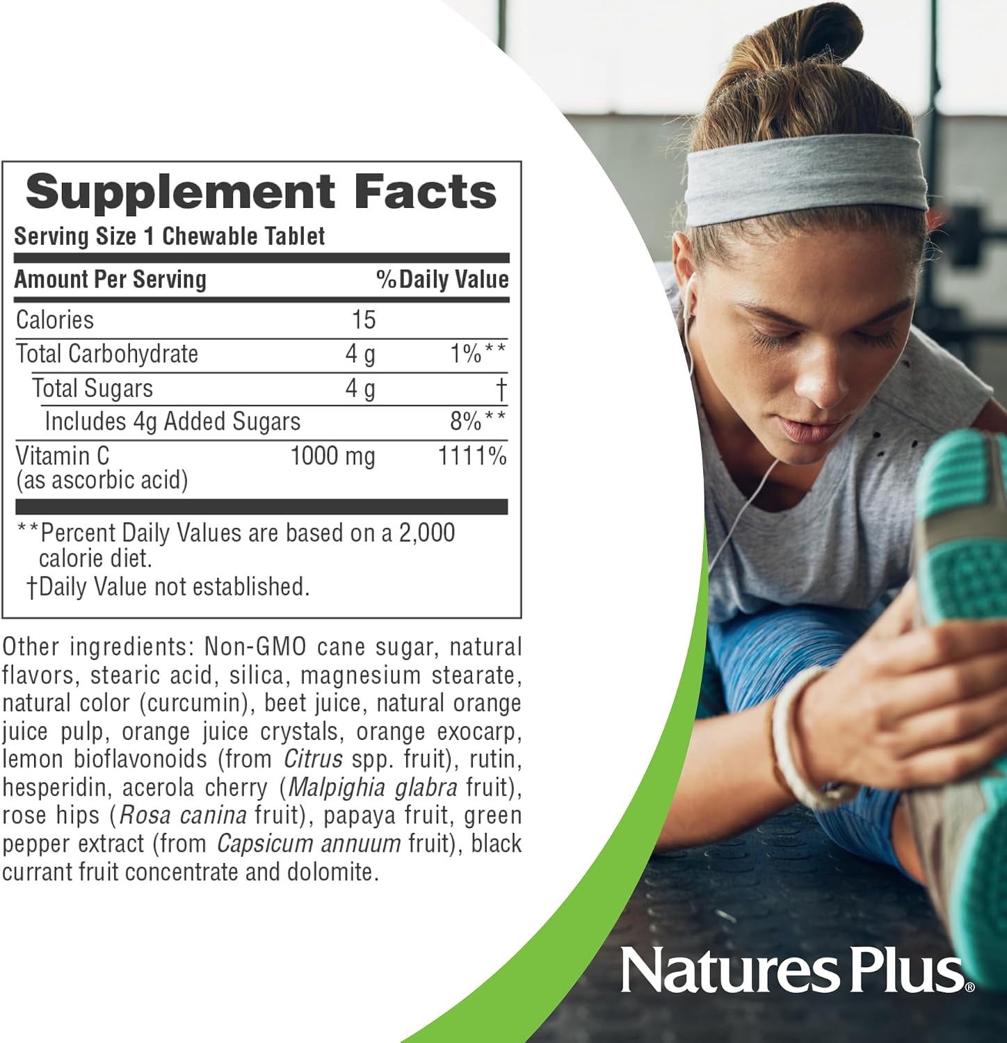 NaturesPlus Orange Juice Vitamin C 1000 mg Chewable Tablets – 60 Count