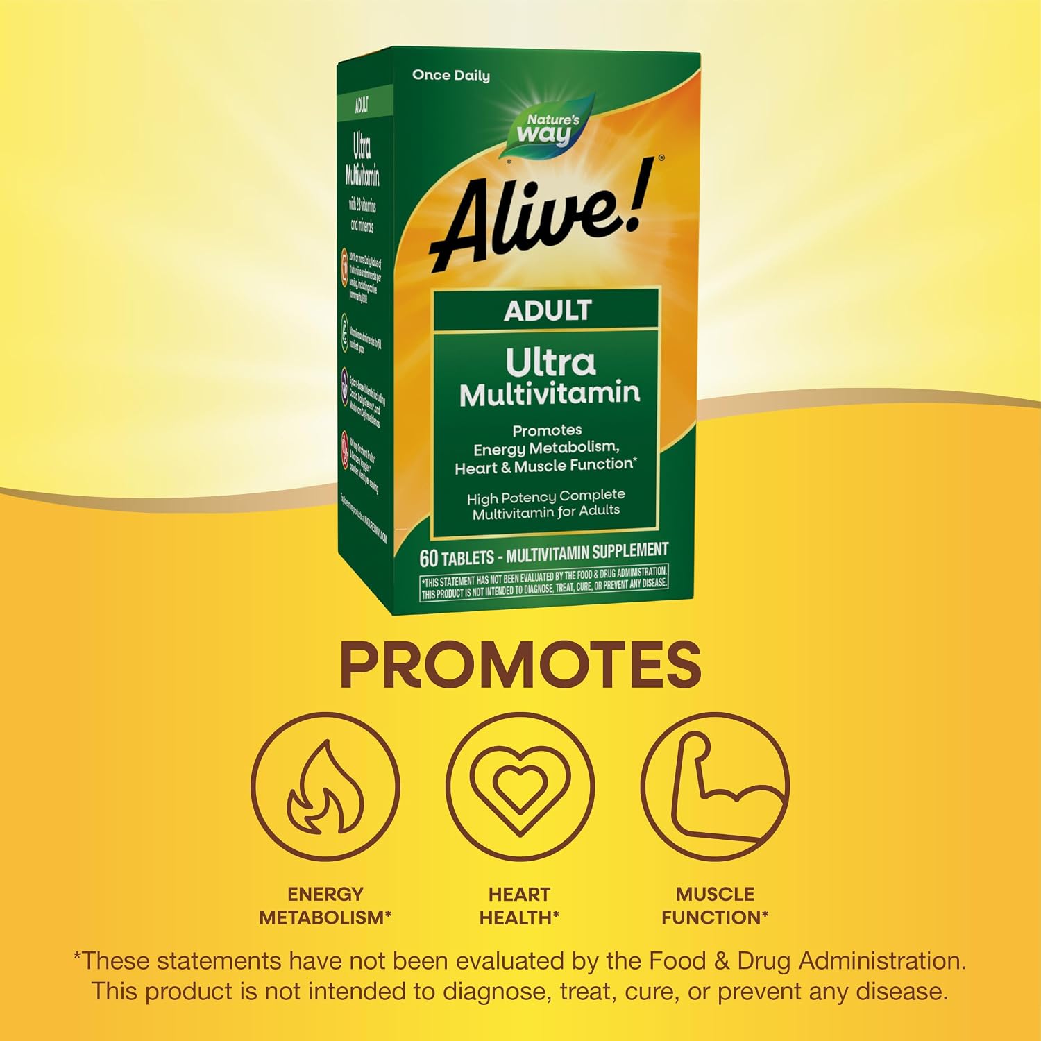 Nature's Way Alive! Adult Ultra Multivitamin, Helps Promote Energy Metabolism, Heart & Muscle Function, with B-Vitamins Including Methylated B12, Gluten Free, 60 Tablets