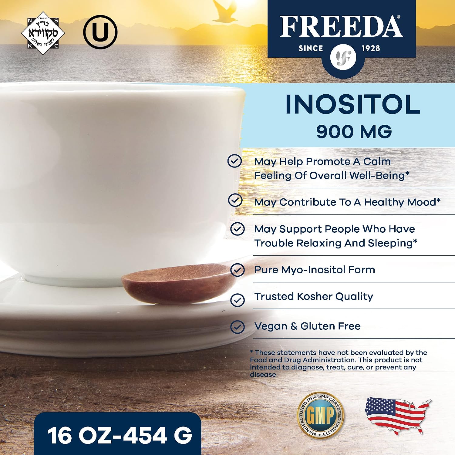 FREEDA Pure Myo-Inositol Powder – 454 g (16 oz)