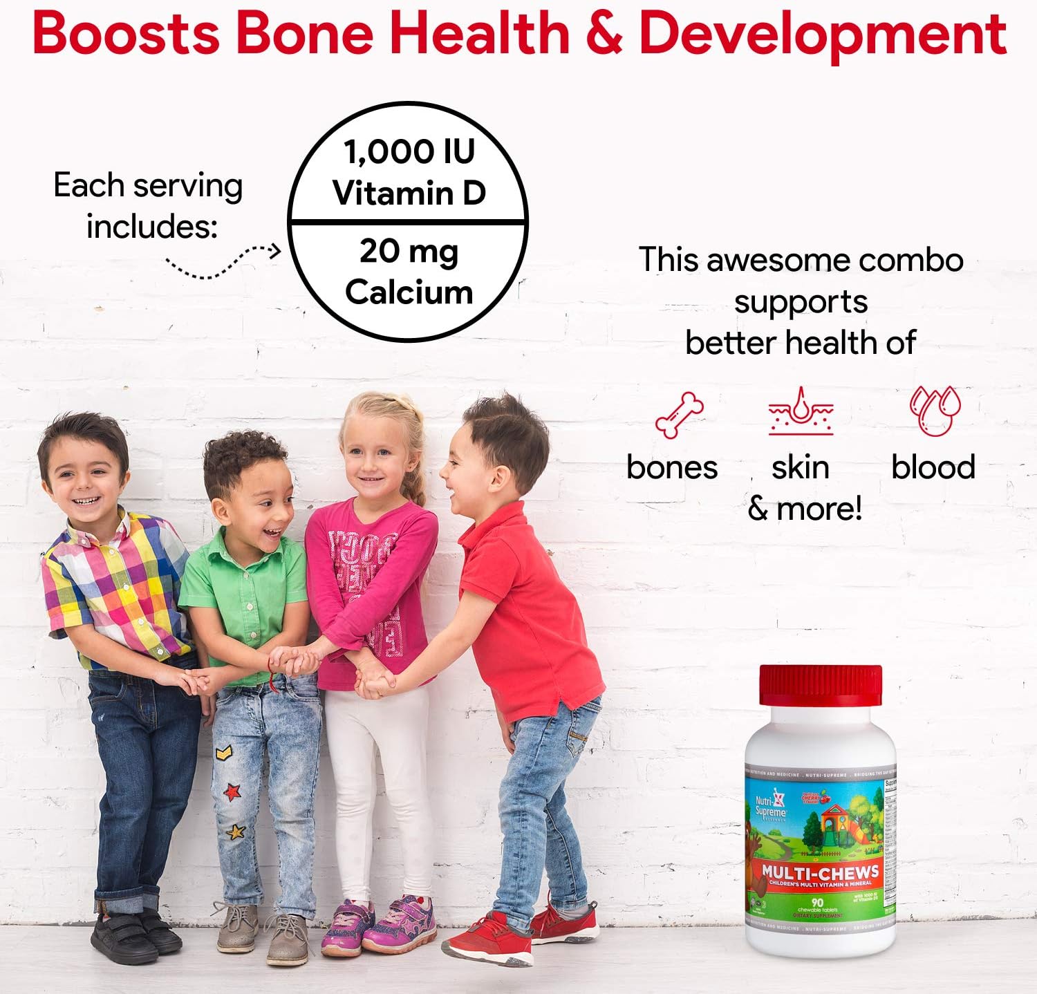 Delicious Kids Multivitamin – 90 Vegetarian Gummies – Complete Children’s Supplement with Vitamins A, C, D3, Calcium, Iron, Folic Acid, Zinc – Cherry Flavour