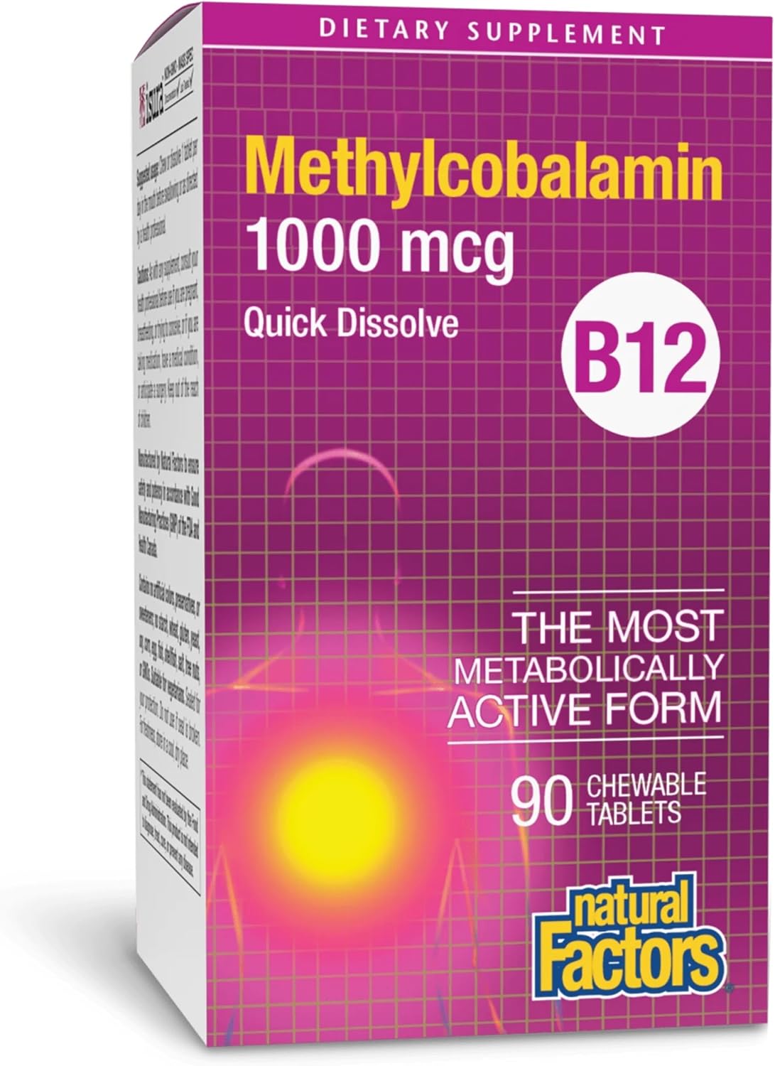 Natural Factors Vitamin B12 Methylcobalamin 1000 mcg Chewable Tablets – Support for Energy Metabolism, Immune Function, and Brain Health – 90 Count