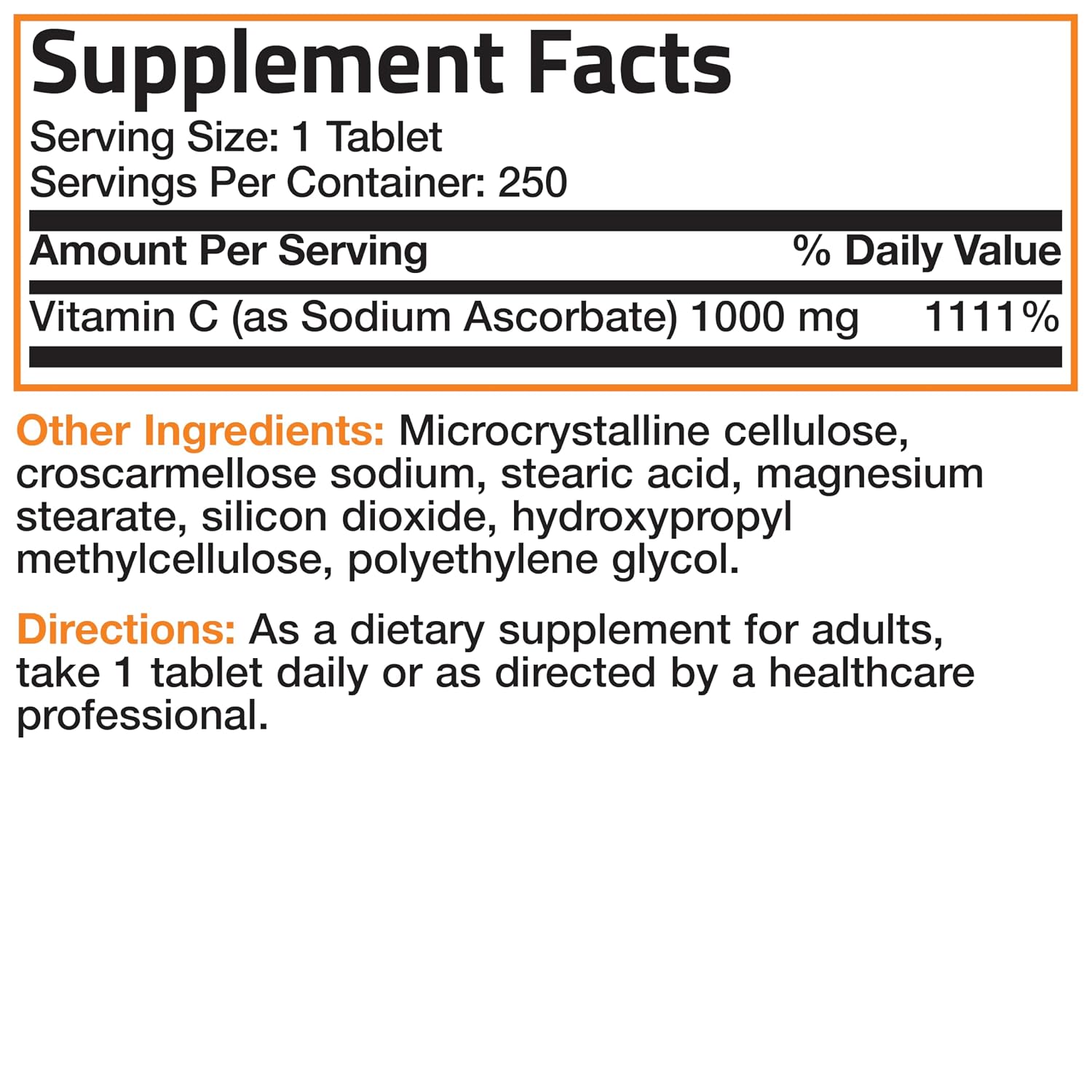 Bronson Sodium Ascorbate Non-Acidic Vitamin C 1000 mg Tablets, 250 Count
