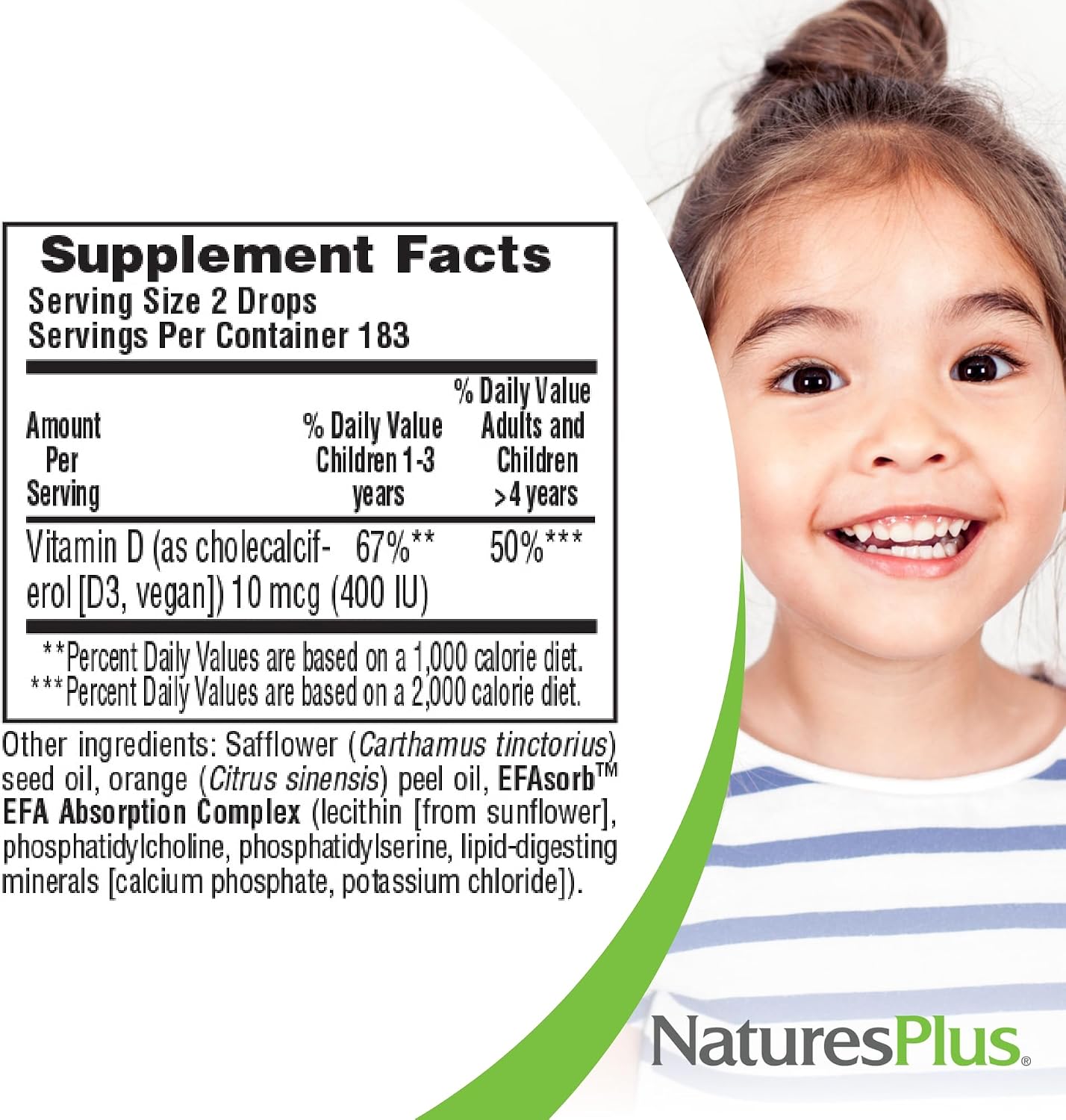 NaturesPlus Animal Parade Liquid Vitamin D3 Drops for Children – 400 IU, Orange Flavour, 10 mL – 365 Servings