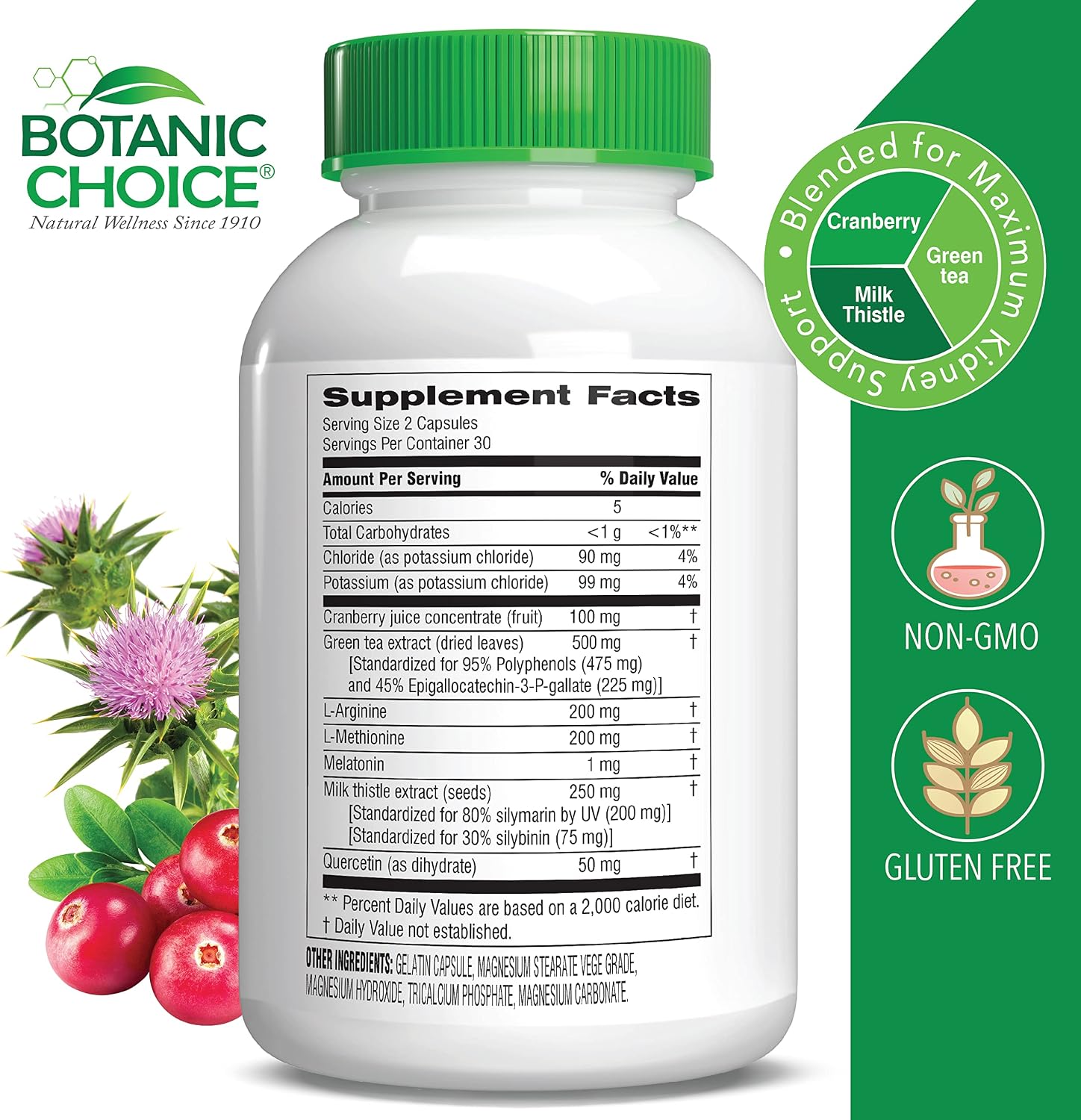 Botanic Choice Ultra Kidney Complex – Optimal Kidney Support with Milk Thistle, Green Tea & More – 60 Capsules