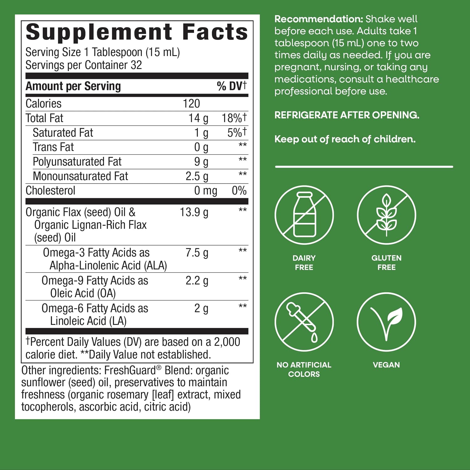 Nature's Way Organic Flax Oil Super Lignan, Cold-Pressed Flaxseed Oil with Omega-3 ALA, Unrefined Organic Liquid, 473 mL