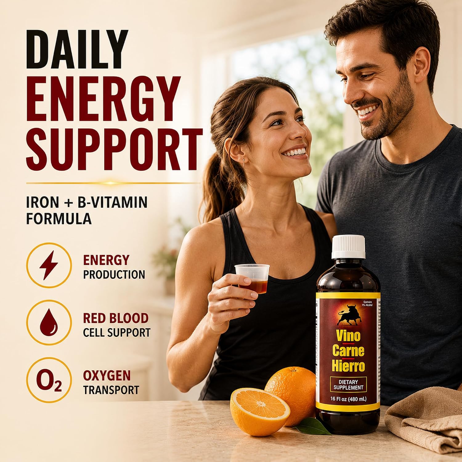 Menper Vino Carne Hierro Iron Supplement - Liquid Iron with Vitamin Blend, 473 mL