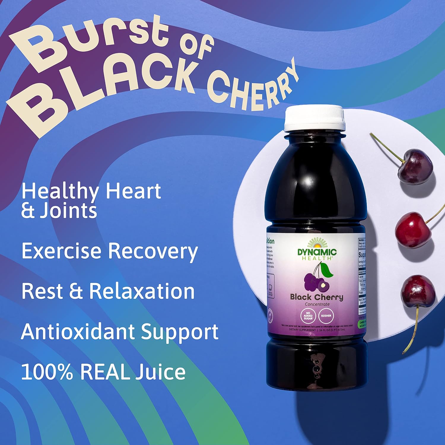 Dynamic Health 100% Pure Black Cherry Juice Concentrate – Antioxidant & Joint Support, 16 fl oz (473 mL)